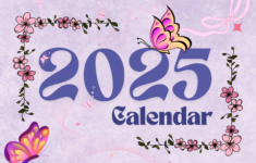 2025 Printable A4 Calendar Purple Butterfly Themed with Butterflies Photo 2025 Calendar Printable