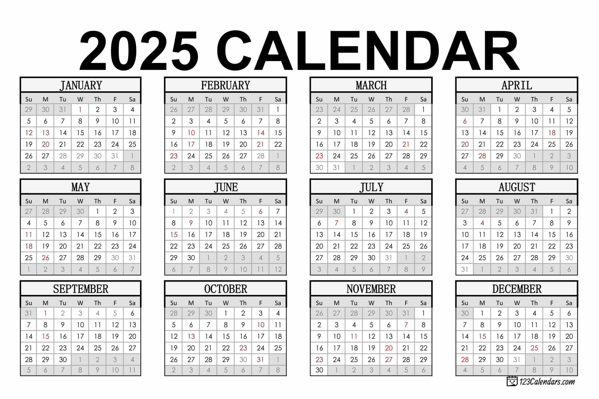 2025 Printable Calendar | 123Calendars with regard to Just Labs 2025 Calendar Printable