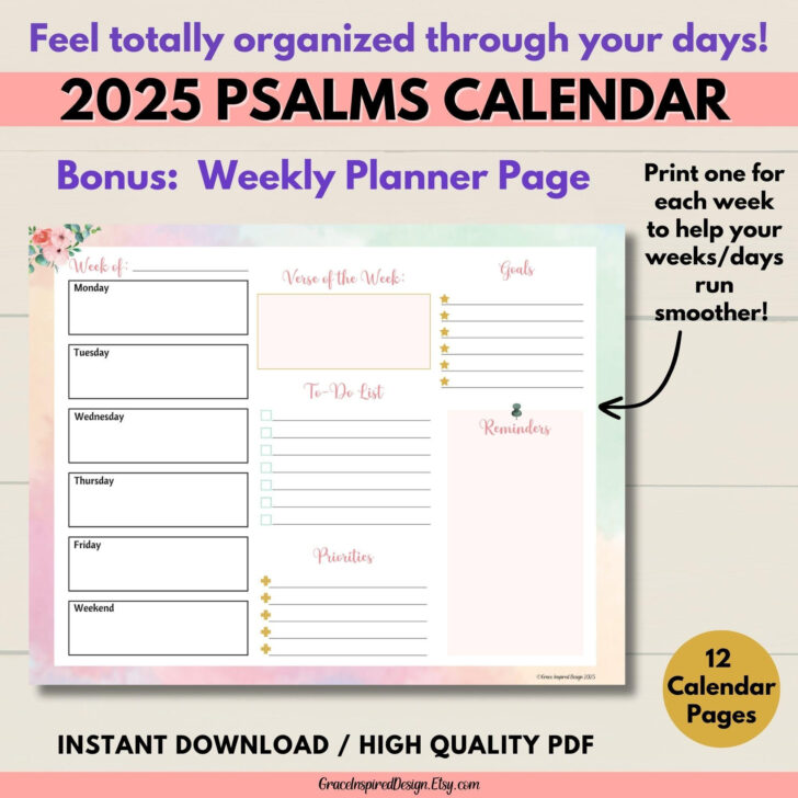 Psalms 2025 Calendar  Printable