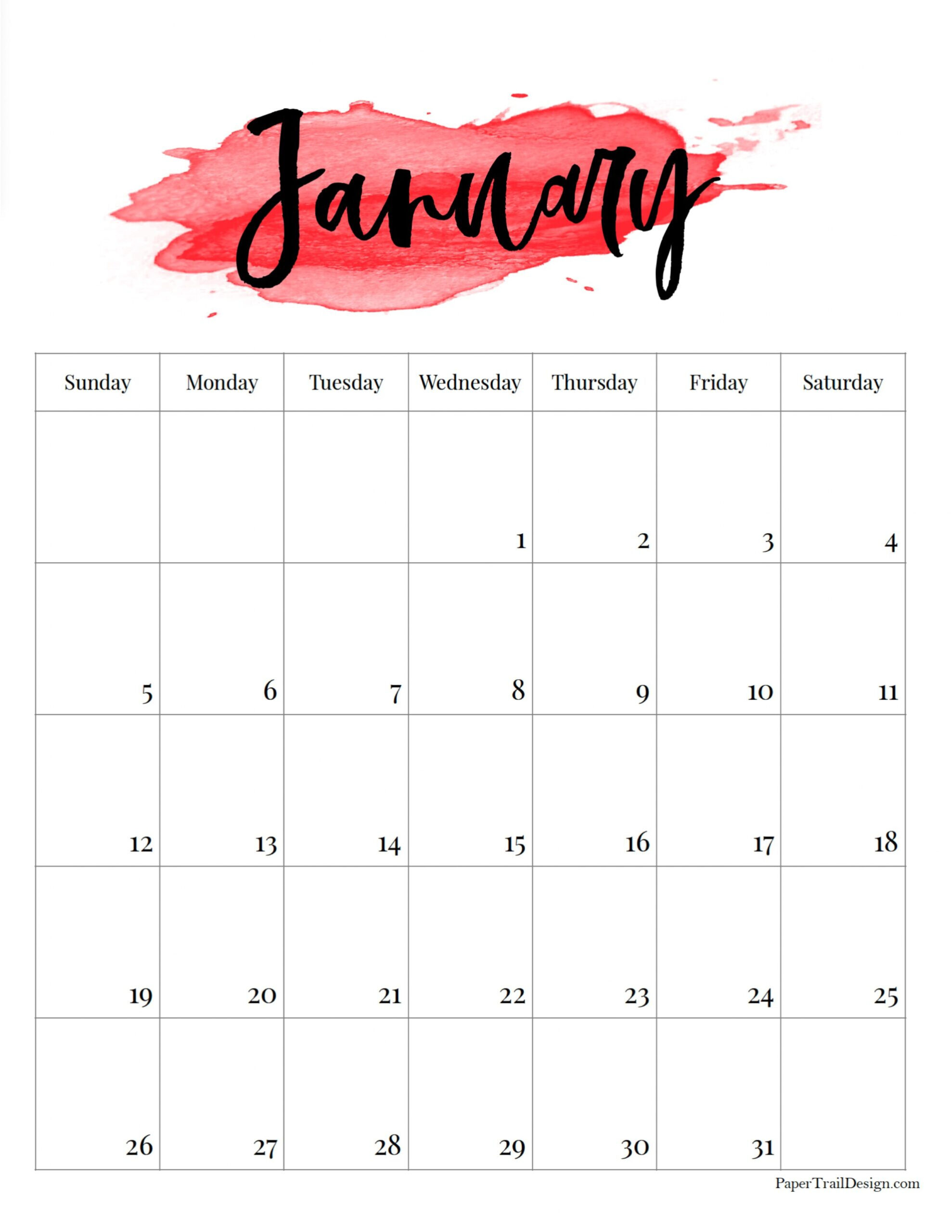 2025 Printable Calendar - Watercolor - Paper Trail Design throughout Just Brittanys 2025 Calendar Printable