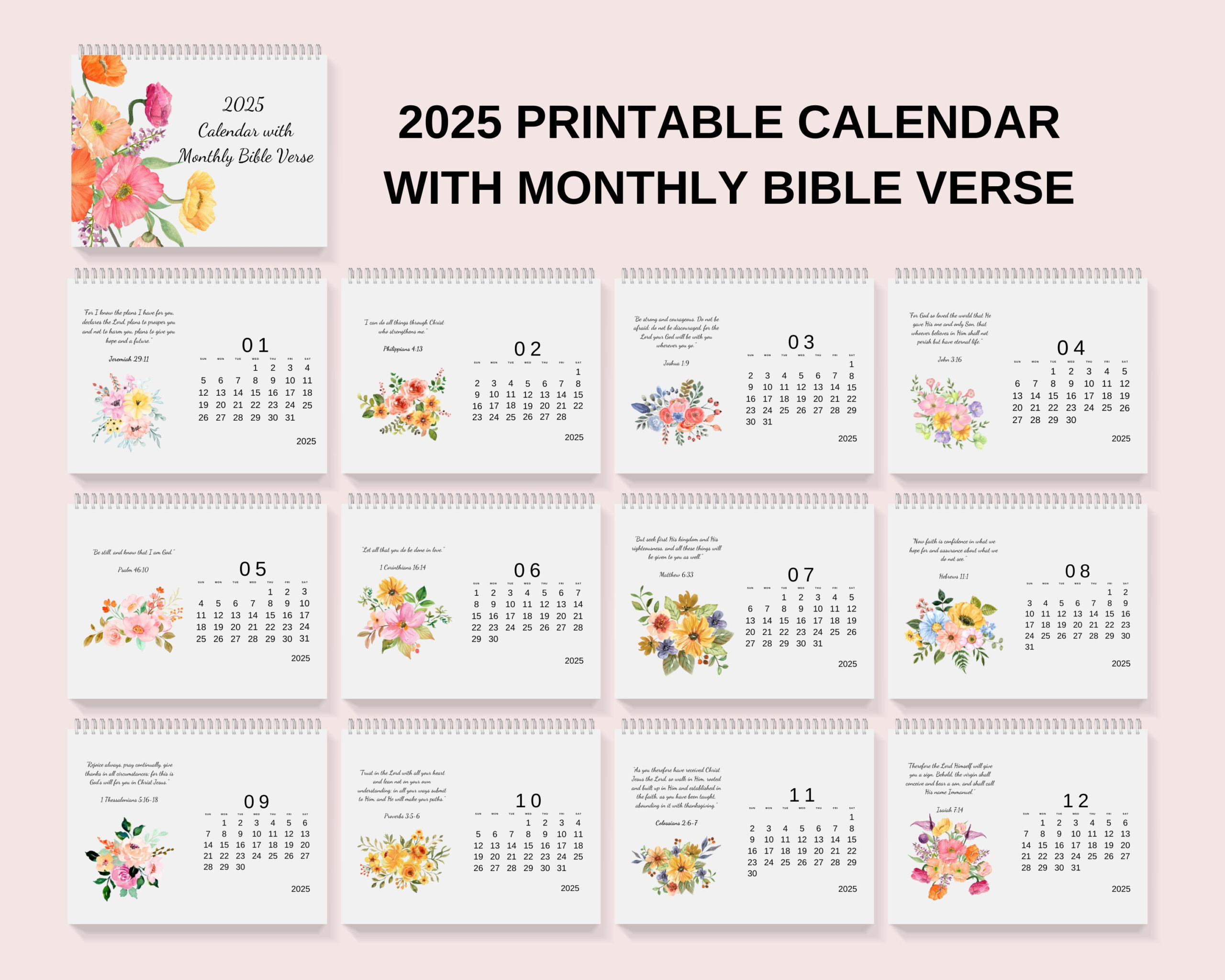 2025 Printable Monthly Calendar With Bible Verse And Watercolor pertaining to Bible Verses 2025 Calendar Printable