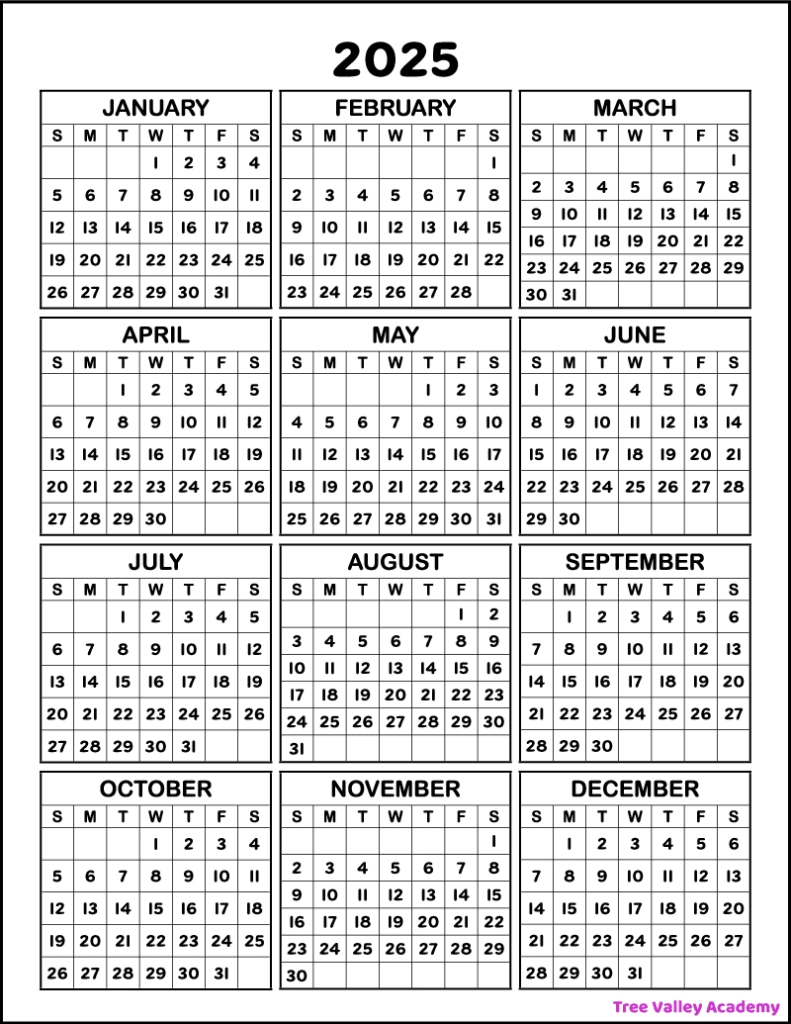2025 Printable One Page Calendar &amp;amp; Kids Calendar Worksheets pertaining to Trees 2025 Calendar Printable