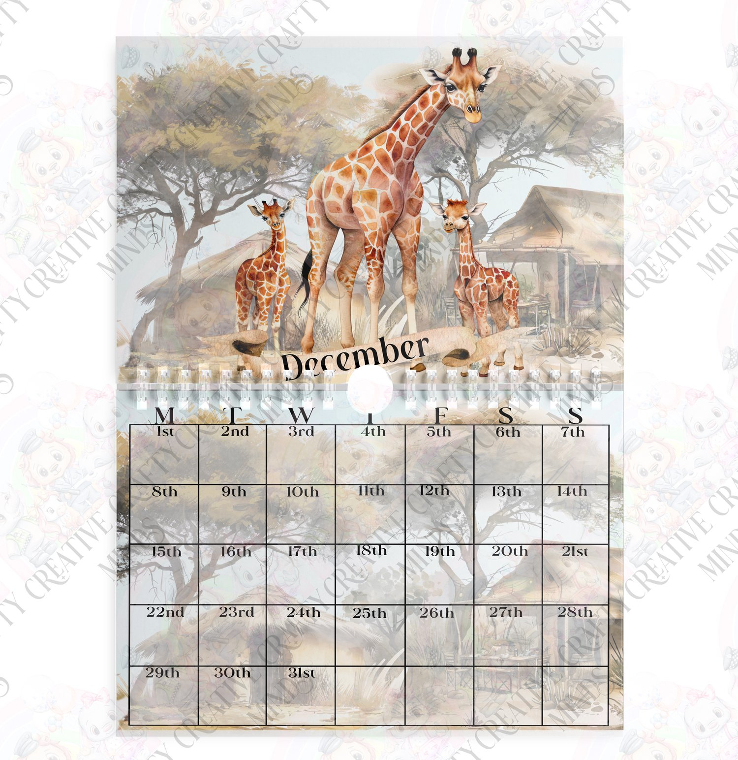 2025 Realistic Giraffe Calendar - Payhip with regard to Giraffes 2025 Calendar Printable