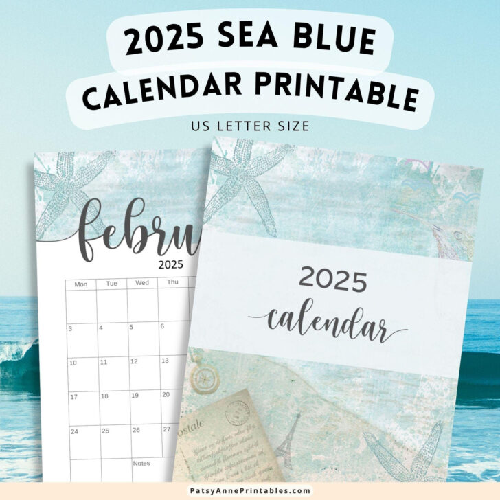 By the Sea 2025 Calendar Printable