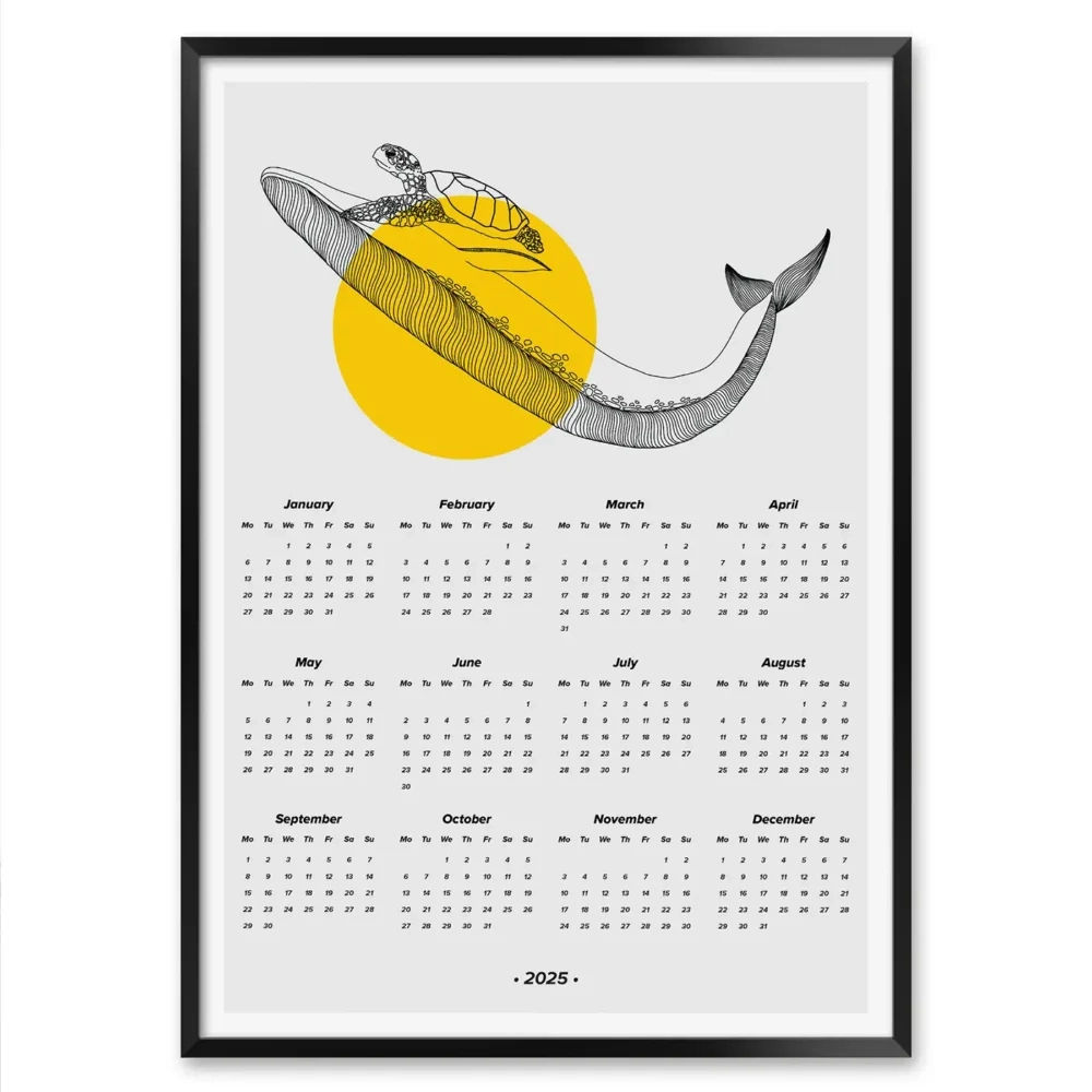 2025 Single Page Wall Calendar With Whale And Turtle - Meloprints with Whales 2025 Calendar Printable