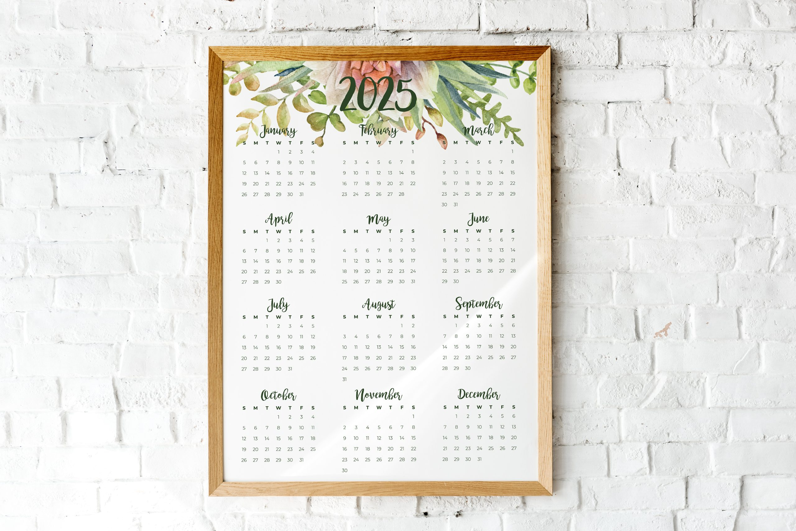 2025 Succulent Cactus At-A-Glance Printable Calendar - Instant Digital Download regarding Cactus 2025 Calendar Printable