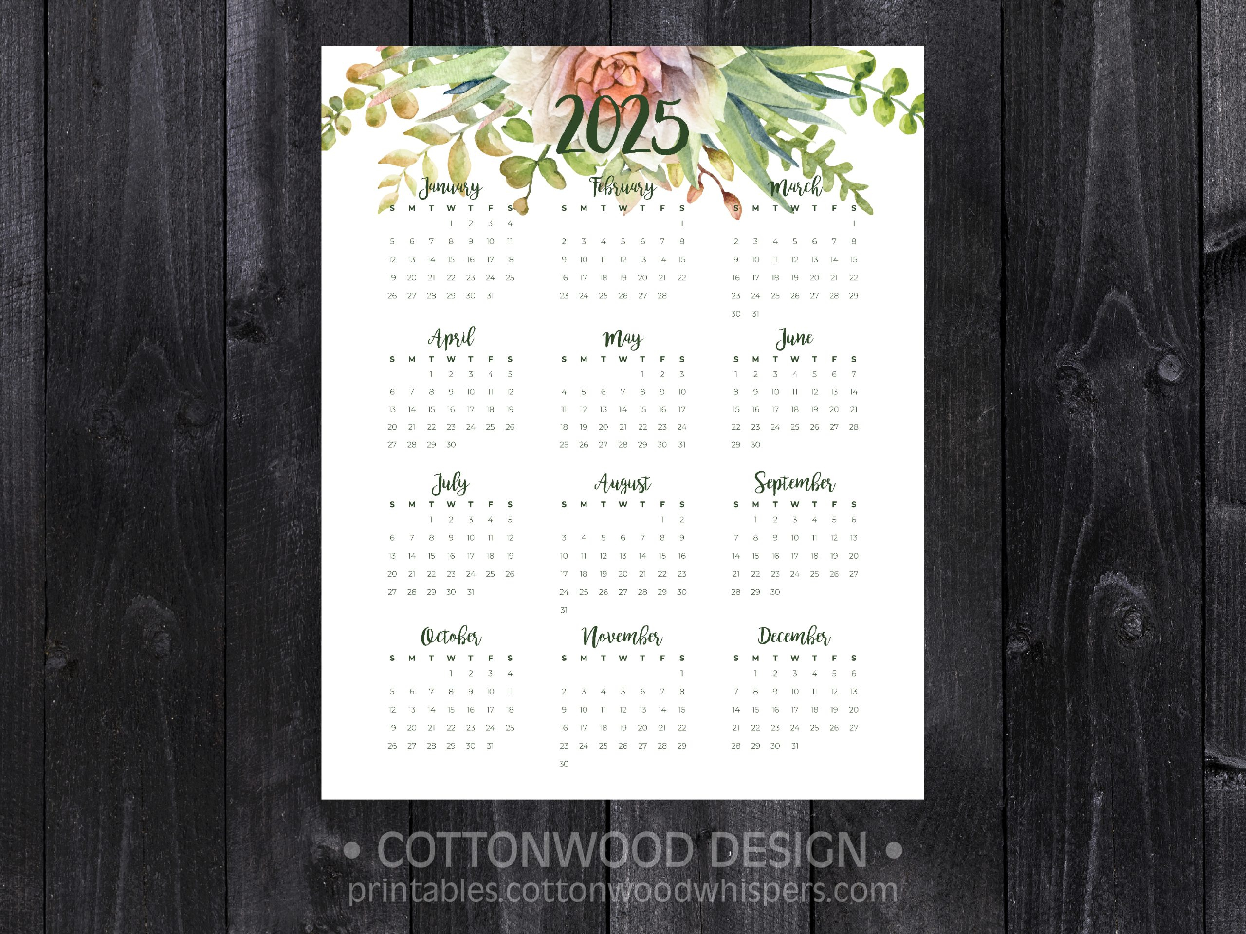 2025 Succulent Cactus At-A-Glance Printable Calendar - Instant Digital Download with regard to Succulents 2025 Calendar Printable