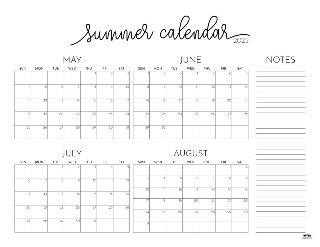 2025 Summer Calendars - 27 Free Printables | Printabulls intended for Printable Calendar For June July August 2025