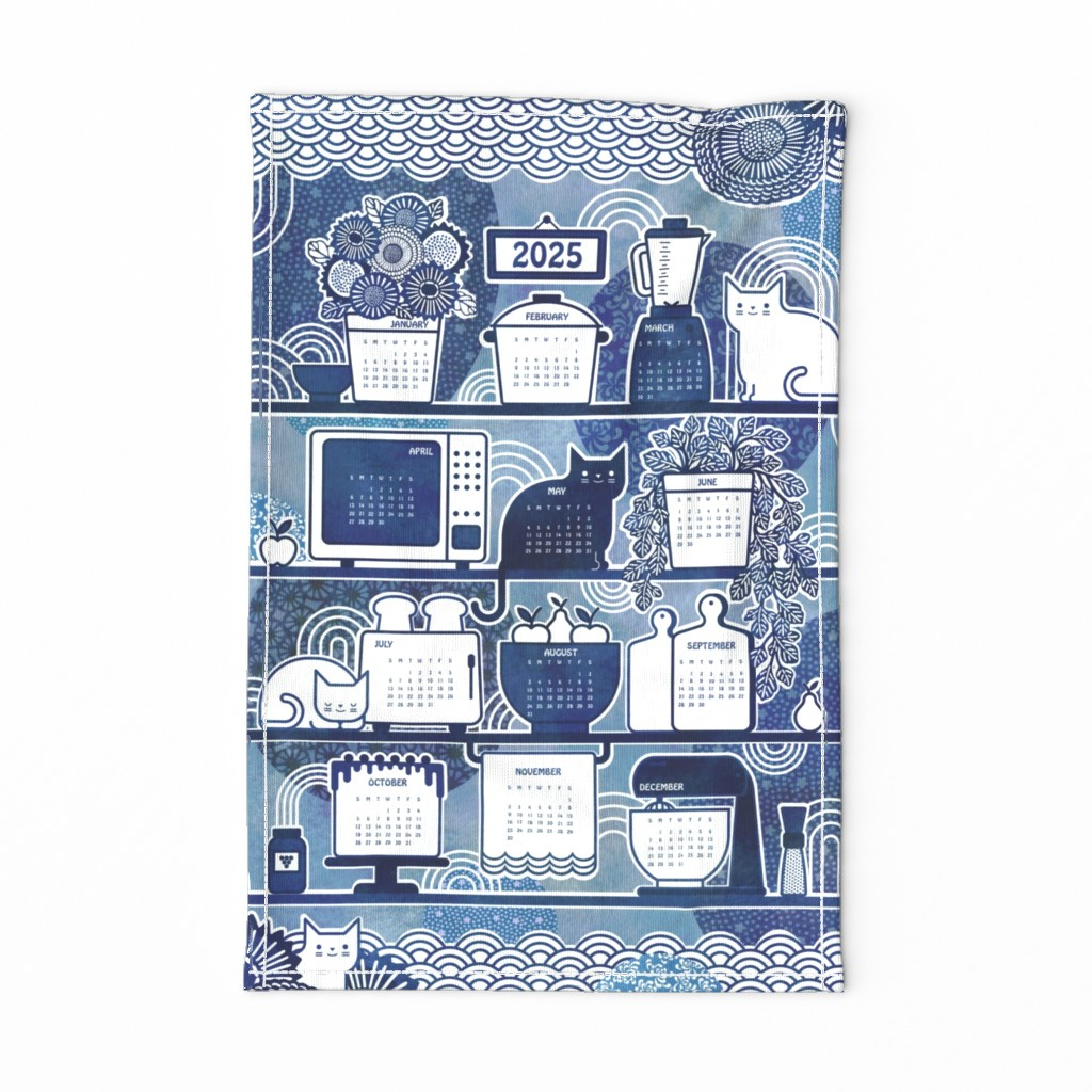 2025 Tea Towel Calendar- Cats In The Kitchen- Cute Cat- Navy Blue And White Tea Towel Bypatricia_Lima pertaining to Sweet Kitties 2025 Calendar Towel Printable