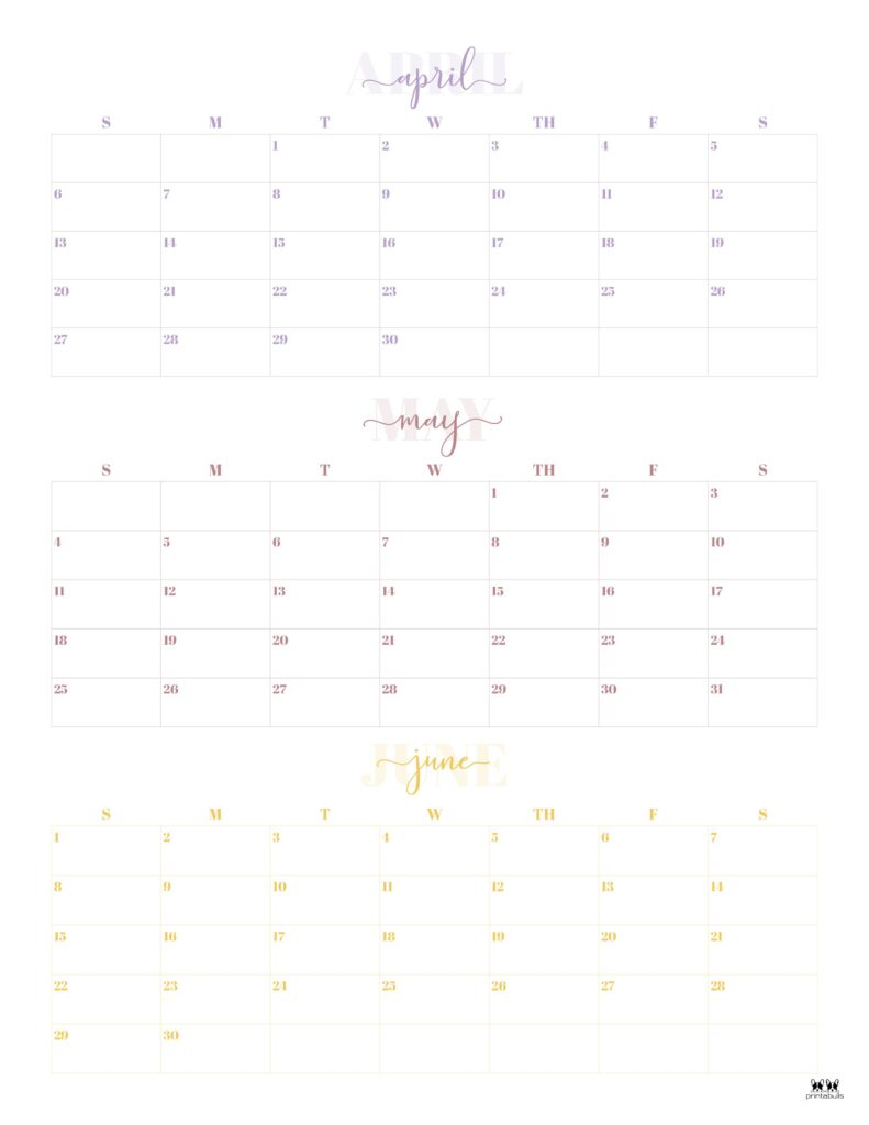 2025 Three Month/Quarterly Calendars - 36 Free Cals | Printabulls for 3 Month Calendar May June July 2025