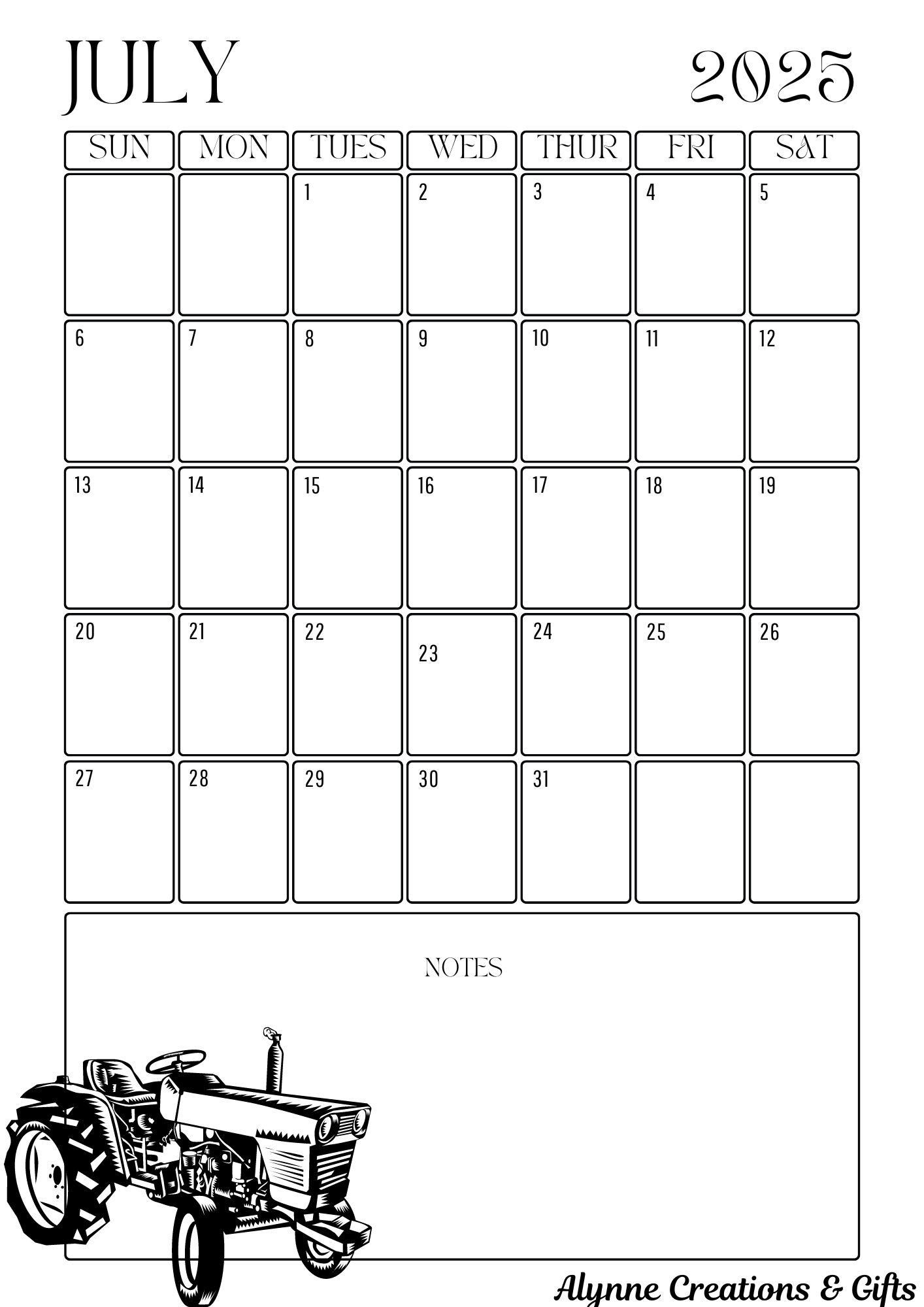 2025 Tractor Monthly Calendar - Etsy Uk within Tractors 2025 Calendar Printable