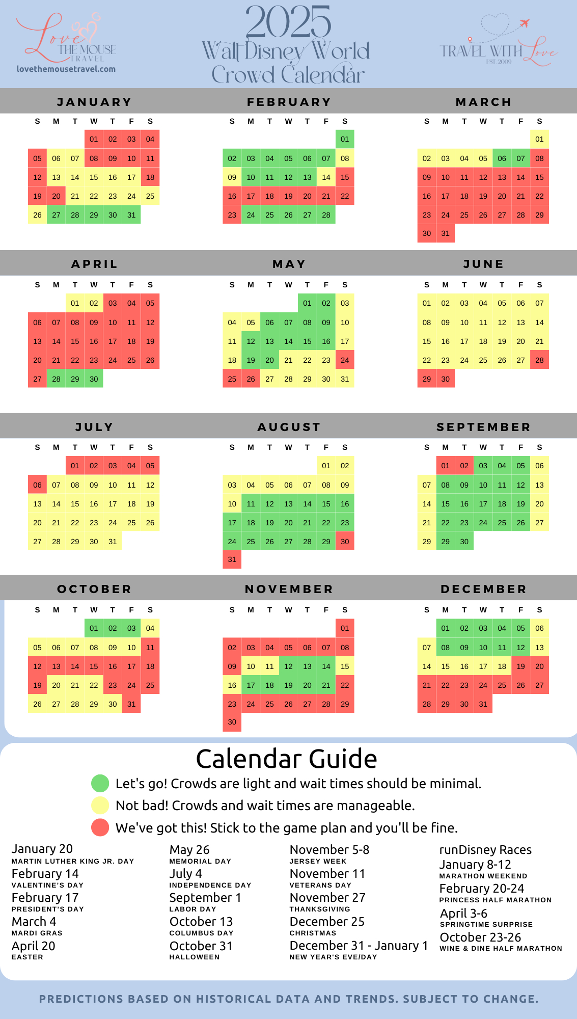 2025 Walt Disney World Crowd Calendar | Love The Mouse Travel inside South Park 2025 Calendar Printable