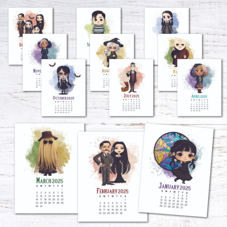 The Addams Family 2025 Calendar Printable