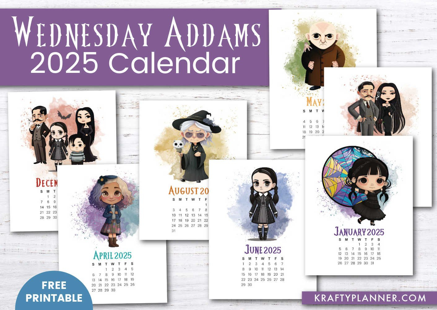 2025 Wednesday Addams Printable Calendar — Krafty Planner pertaining to The Addams Family 2025 Calendar Printable