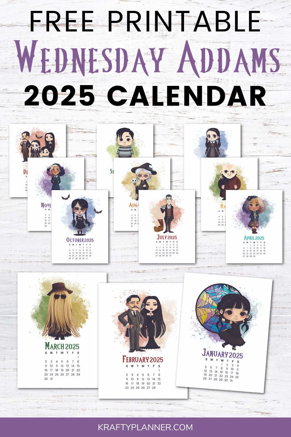 2025 Wednesday Addams Printable Calendar — Krafty Planner with The Addams Family 2025 Calendar Printable
