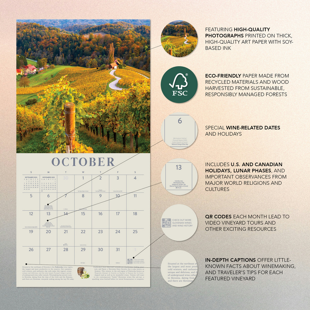 2025 Wine Country Interactive Wall Calendar - Marble City Press intended for Vineyards 2025 Calendar Printable