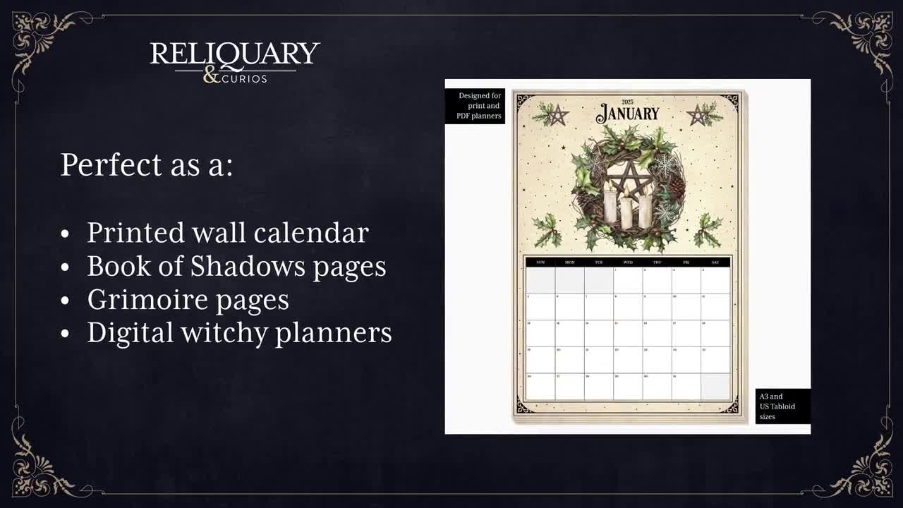 2025 Witchy Planner Printable Calendar. Blank Monthly Wall Calendar. A3 And Us Tabloid Size. Book Of Shadows And Grimoire Pages. Witch Gift. with regard to Witchcraft 2025 Calendar Printable