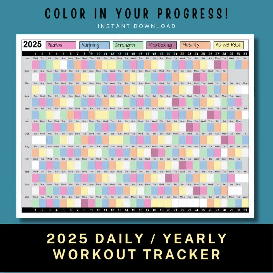 2025 Workout Tracker Daily Yearly Calendar, Coloring Exercise Log, Habit Tracker, Color-In Yearly Fitness Calendar, Work Out Fitness Planner inside Pilates 2025 Calendar Printable