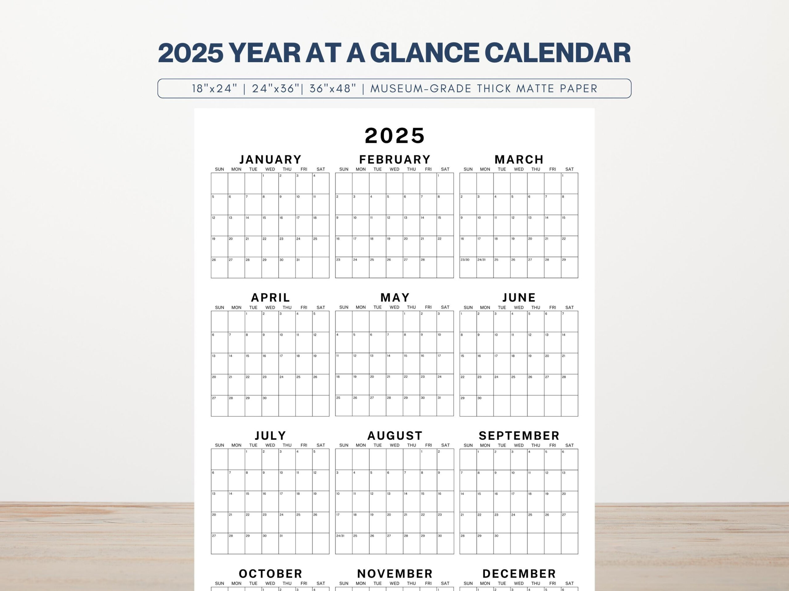 2025 Year At A Glance Calendar | Large 2025 Wall Calendar | 2025 for Georgia On My Mind 2025 Calendar Printable