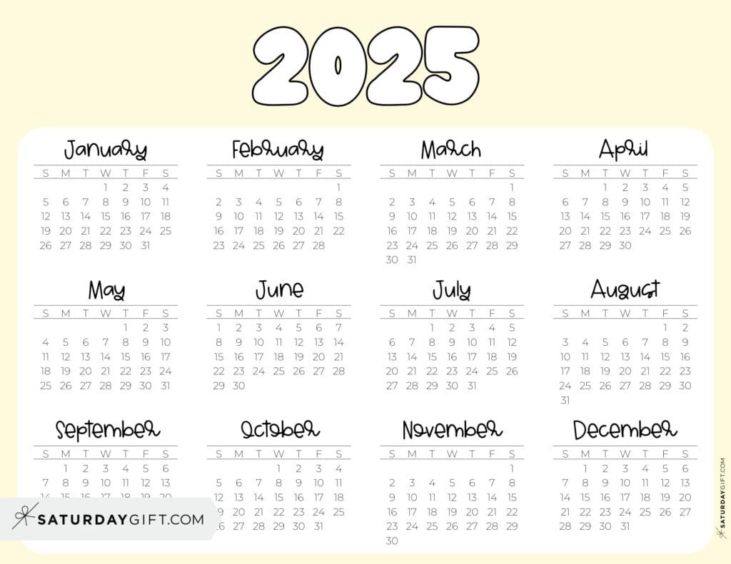 2025 Year At A Glance Calendars - 37 Cute And Free Pdfs inside 12 Uses For a Golden 2025 Calendar Printable