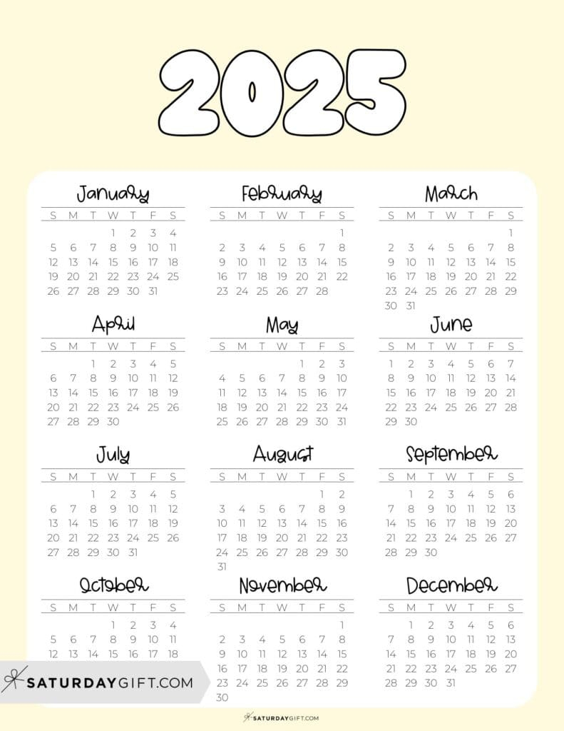 2025 Year At A Glance Calendars - 37 Cute And Free Pdfs intended for Fantastic 12 2025 Calendar Printable