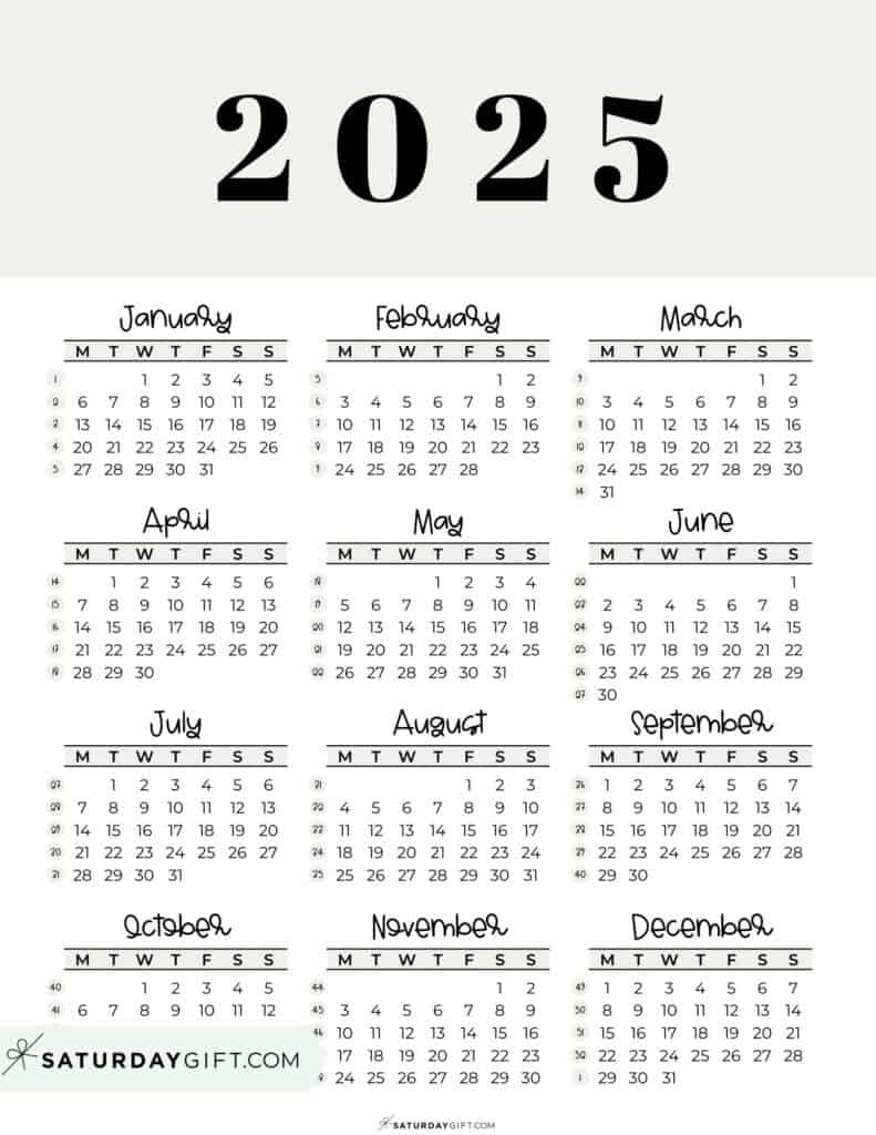 2025 Year At A Glance Calendars - 37 Cute And Free Pdfs intended for Wednesday 2025 Calendar Printable