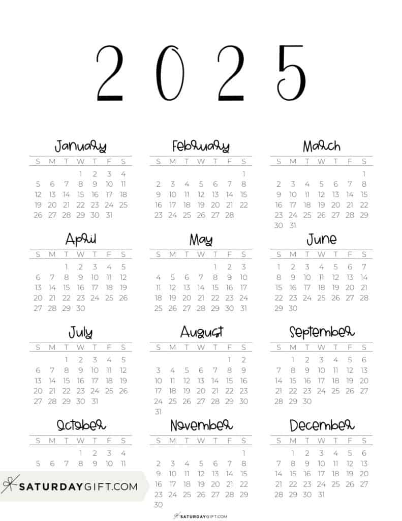 2025 Year At A Glance Calendars - 37 Cute And Free Pdfs regarding Free Small Printable Calendar 2025