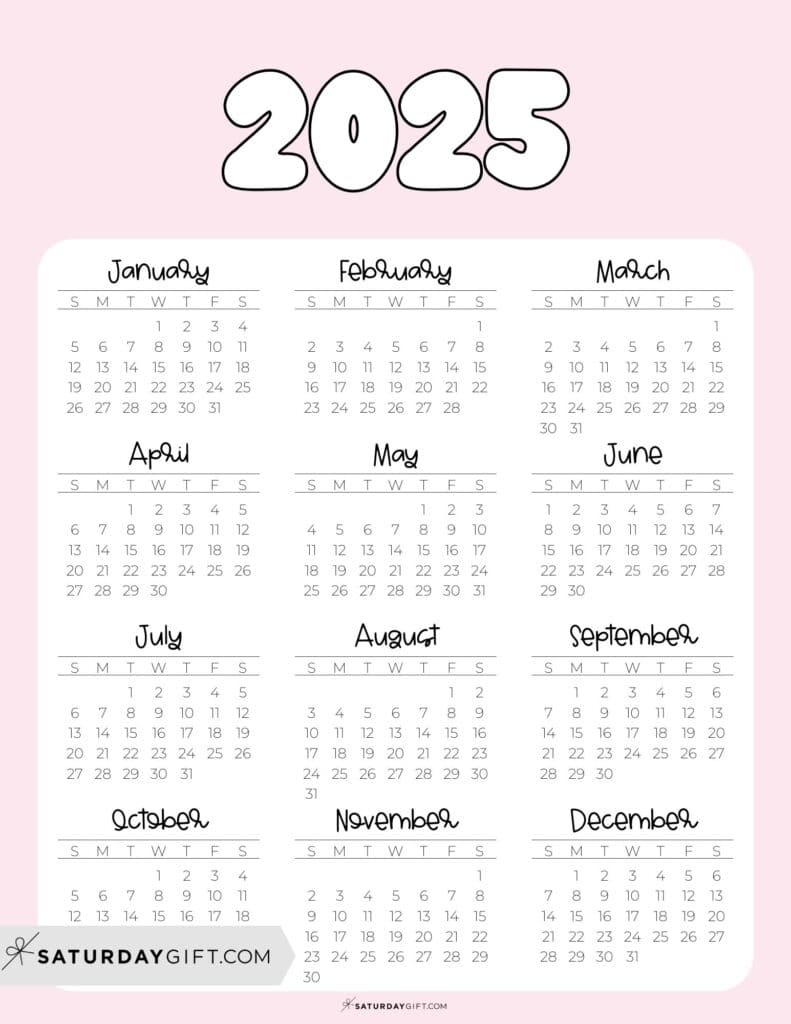 2025 Year At A Glance Calendars - 37 Cute And Free Pdfs with Living In The Light 2025 Calendar Printable