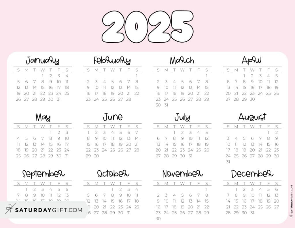 2025 Year At A Glance Calendars - 37 Cute And Free Pdfs within Year Of Self Love 2025 Calendar Printable