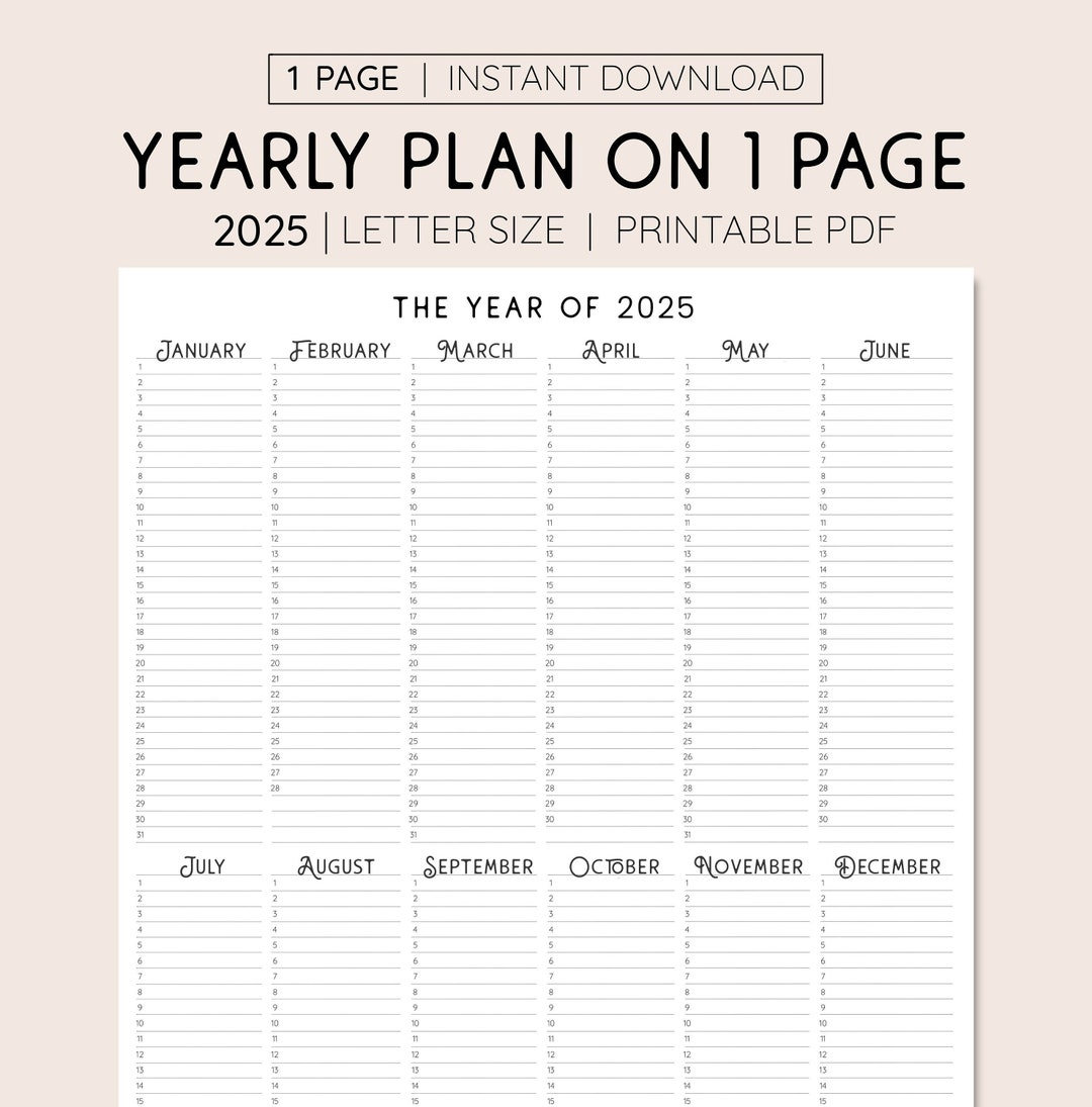 2025 Year At A Glance, Instant Download, Yearly Overview with Home Michigan 2025 Calendar Printable