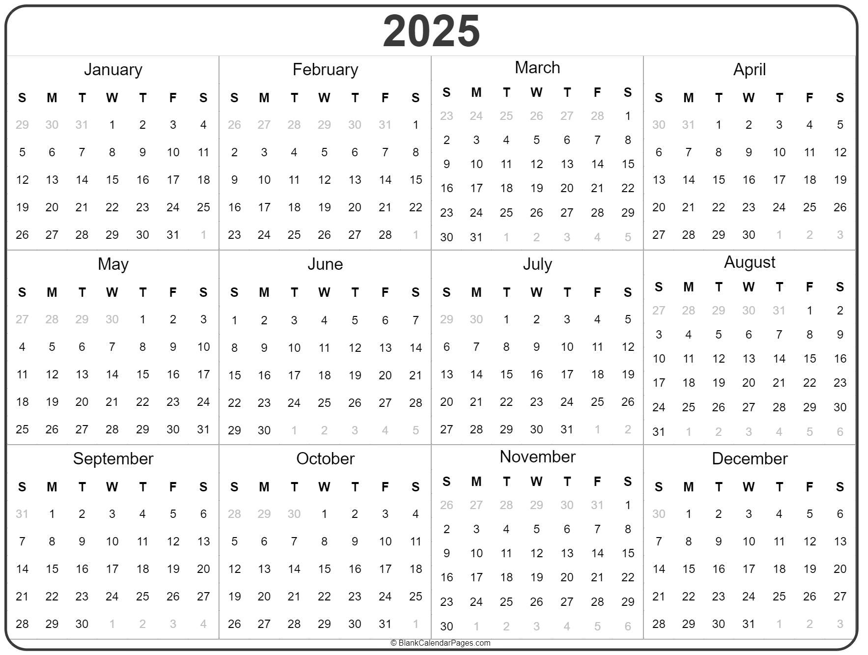 2025 Year Calendar | Yearly Printable throughout Texas 2025 Calendar Printable