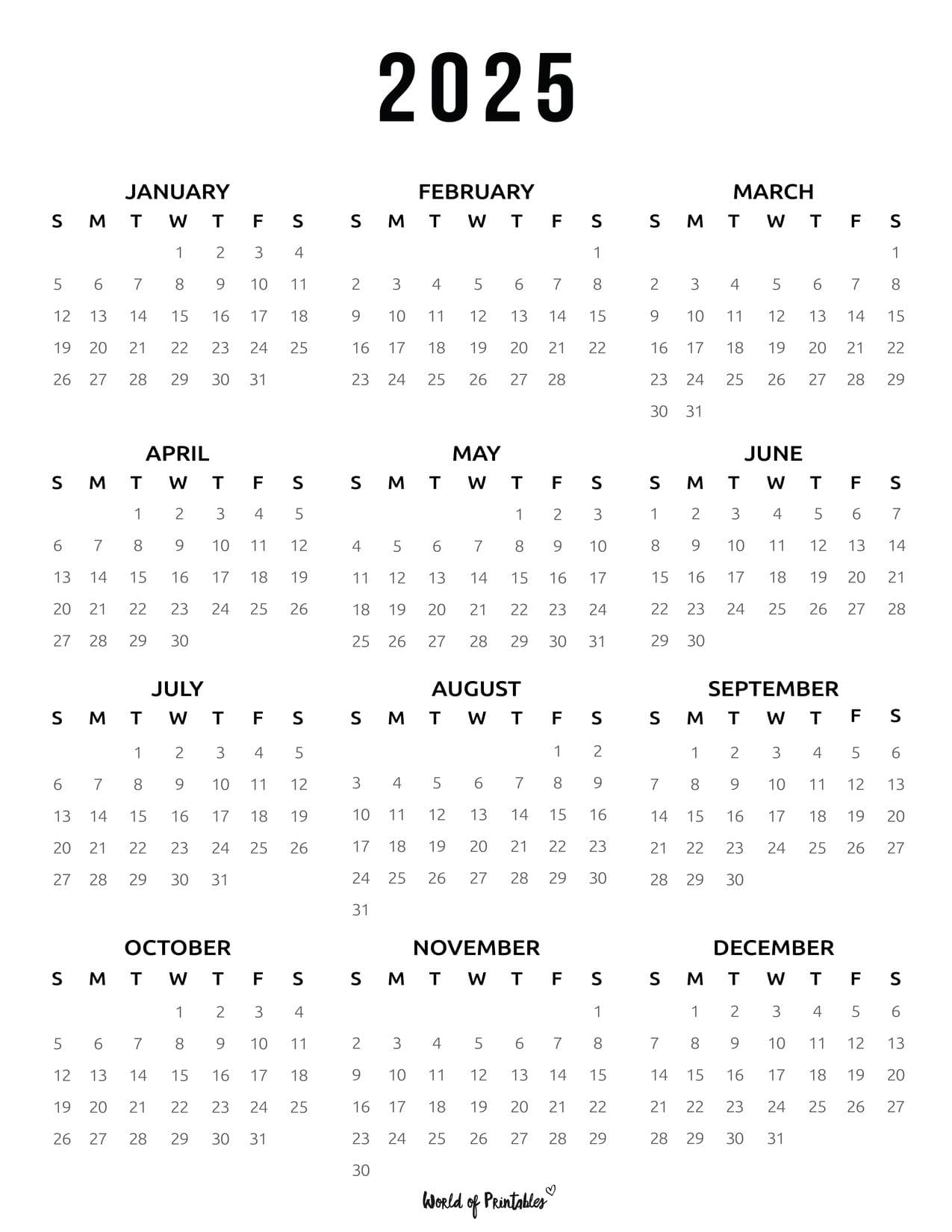 2025 Year Calendars - 70 Best Printables - World Of Printables with Ebony 2025 Calendar Printable