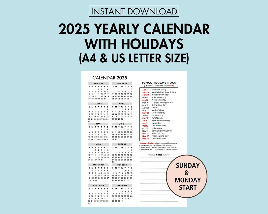 2025 Yearly Calendar With Holidays 2025 Yearly Overview Printable inside Walk In London 2025 Calendar Printable