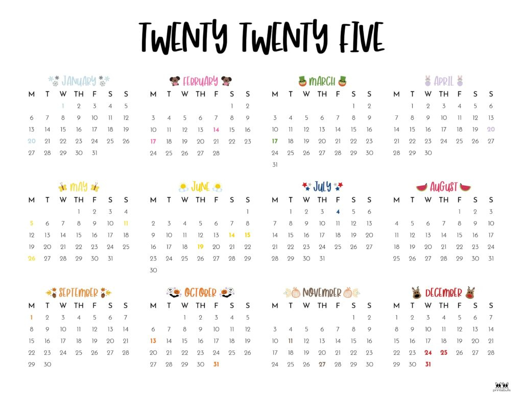 2025 Yearly Calendars - 29 Free Printables | Printabulls intended for Year Of Self Love 2025 Calendar Printable