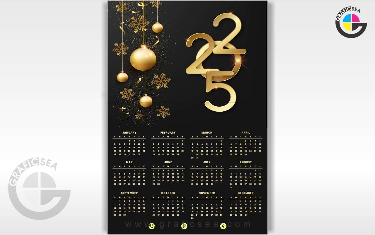 2025 Yearly Printable Christmas Black Gold Cdr Calendar File Free intended for 12 Uses For a Golden 2025 Calendar Printable
