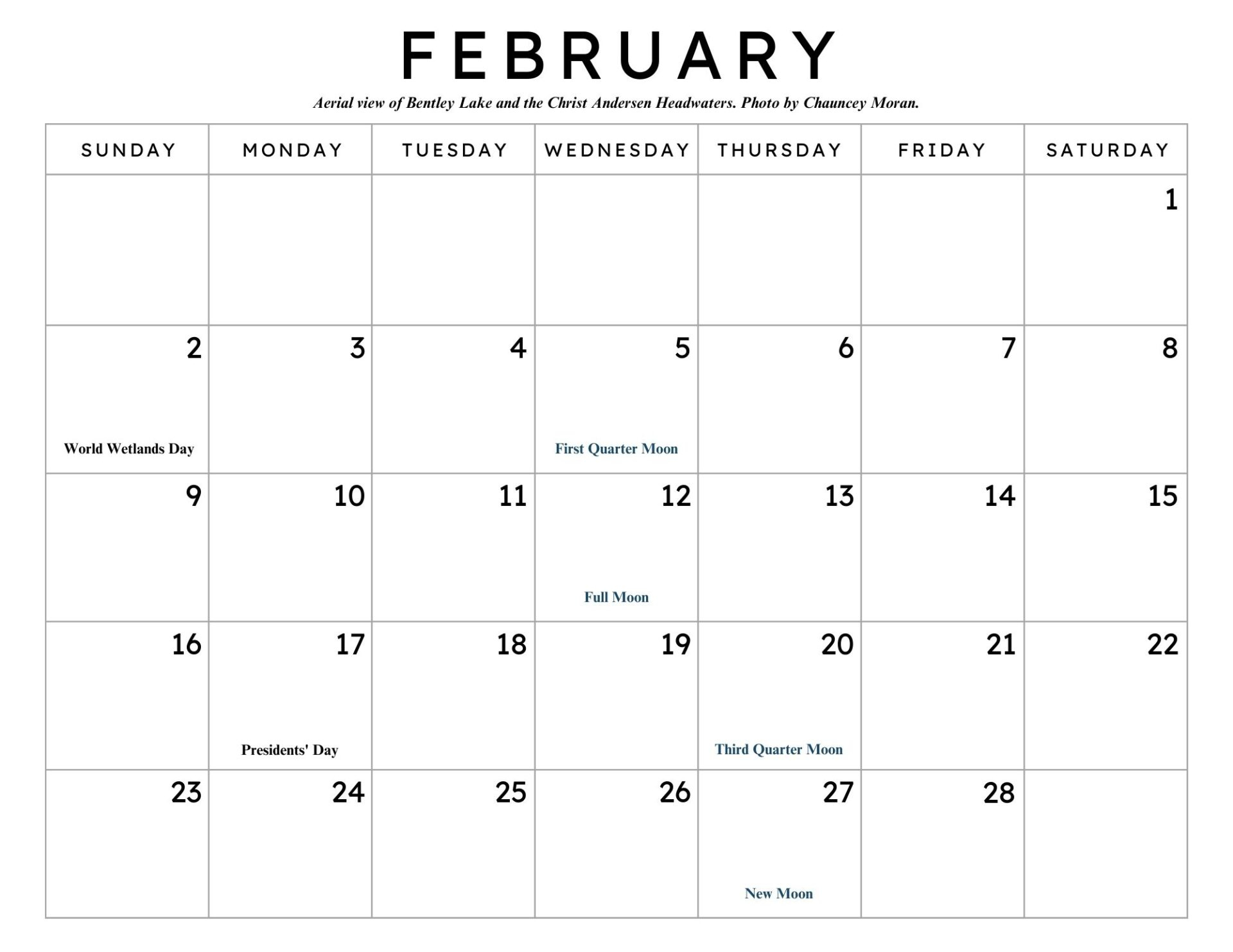2025 Yellow Dog Watershed Preserve Calendar in Lake View 2025 Calendar Printable