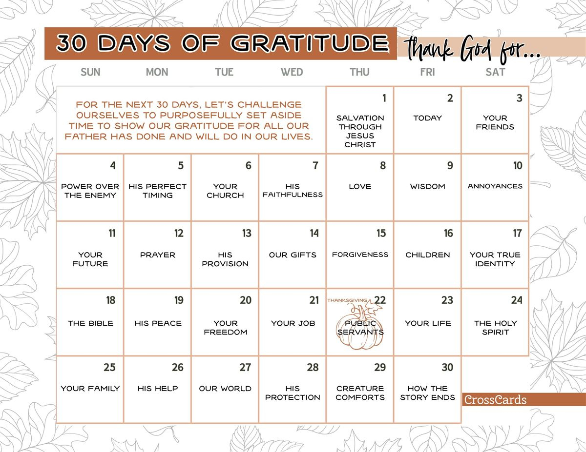 30 Days Of Gratitude Printable - Download Free with regard to Grateful Thankful Blessed 2025 Calendar Printable