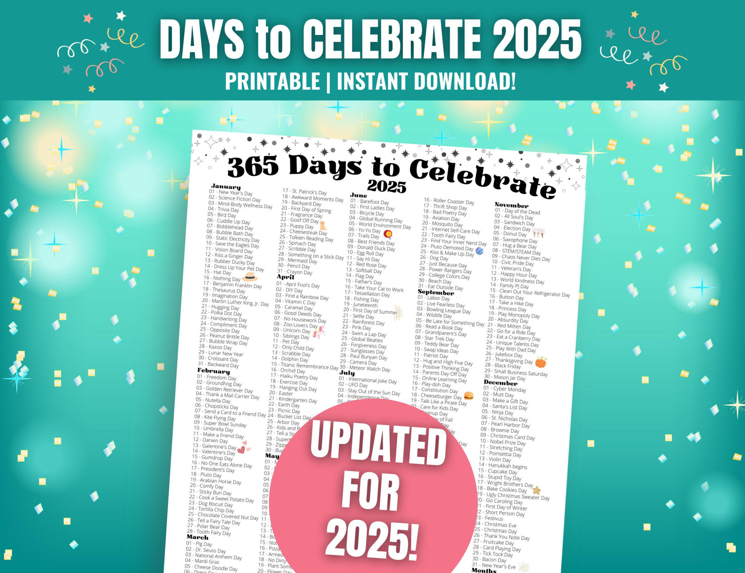 365 Tage Zum Feiern, 2025 Nationaler Spaß Tage Kalender, Social in Inspiring Women 365 2025 Calendar Printable