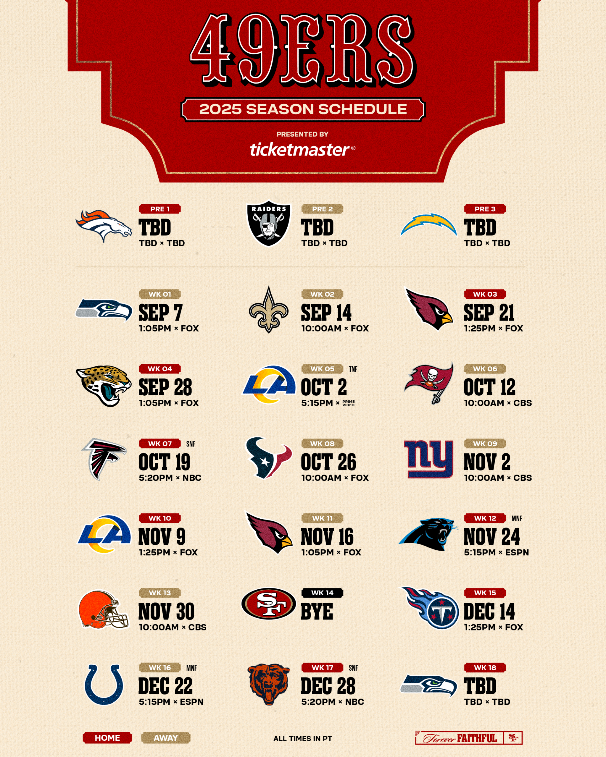 49Ers Schedule | San Francisco 49Ers – 49Ers regarding NFL San Francisco 49ers 2025 Calendar Printable