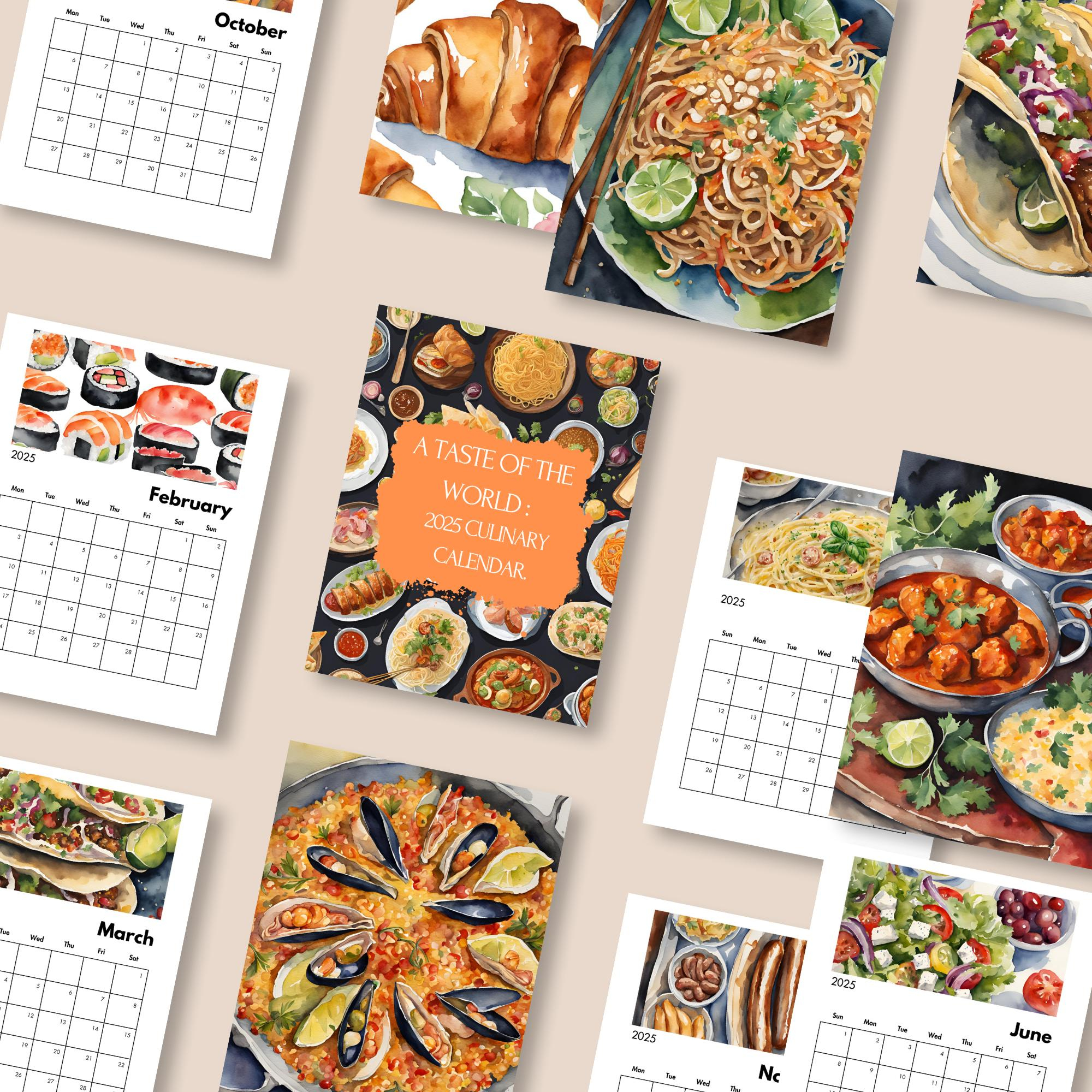 A Taste Of The World: 2025 Culinary Calendar | A4 Size | Monday pertaining to Farmers Market Illustrated Recipes 2025 Calendar Printable