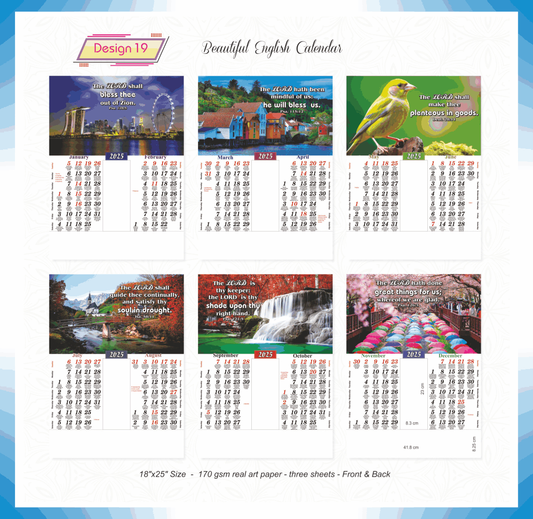 Ac19 18X25&amp;quot; English(F&amp;amp;B) 3 Sheeter - All Churches Christian with Churches 2025 Calendar Printable