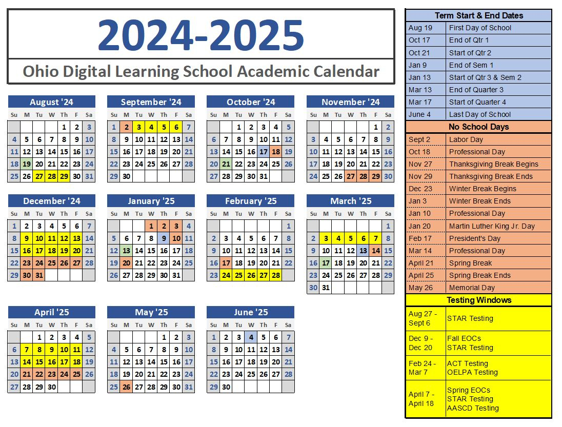 Academic Calendar - Ohio Digital Learning School with regard to Ohio 2025 Calendar Printable
