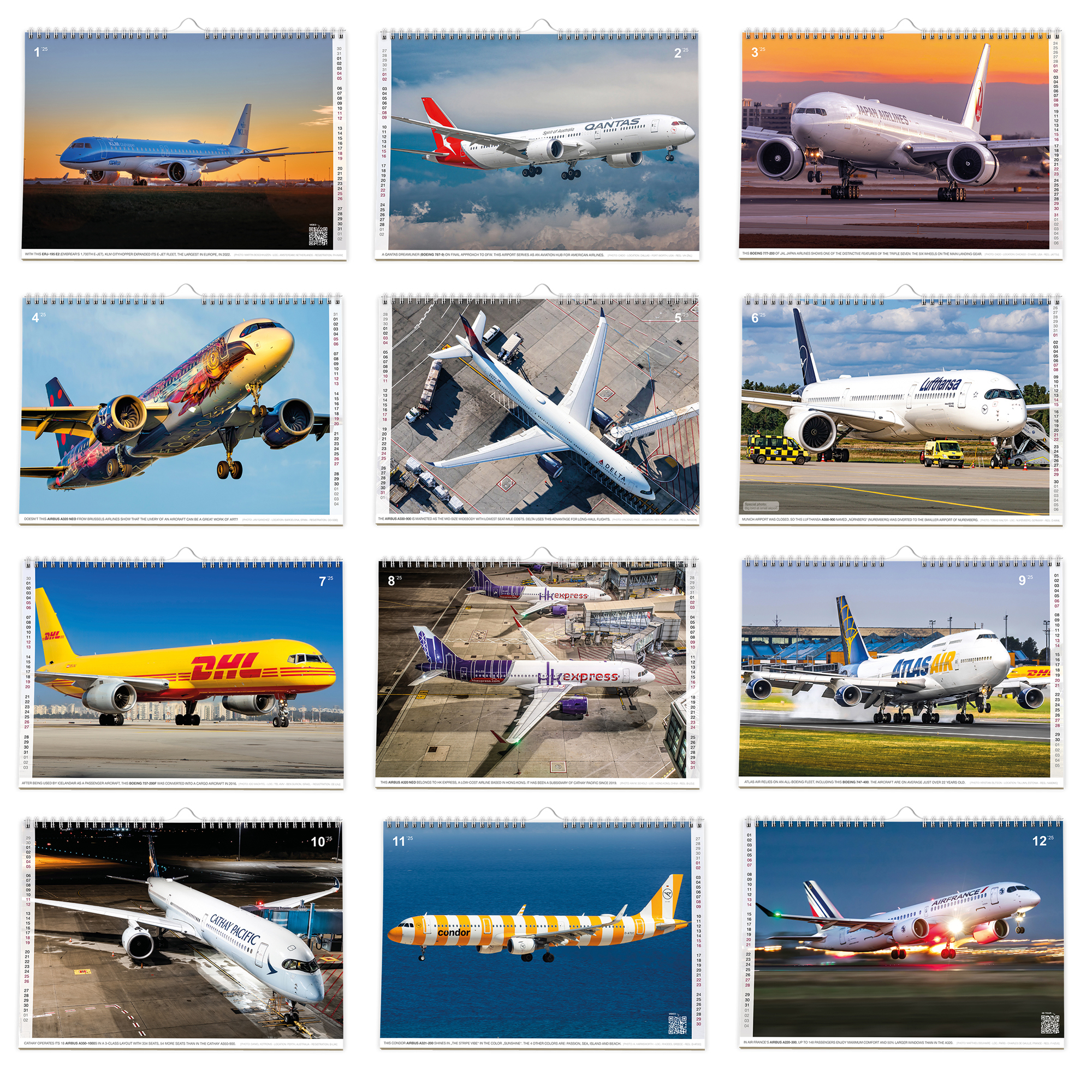 Aircraft Calendar Civil Aviation 2025. Airplane Wall Calendar Wall inside Flight Modern Commercial Airliners 2025 Calendar Printable