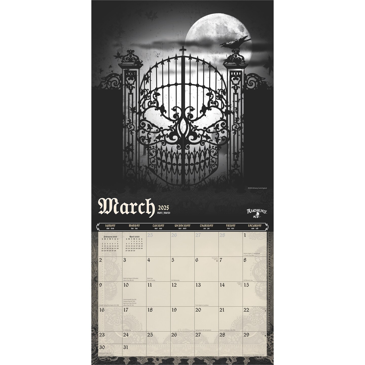 Alchemy Gothic Official | 2025 12 X 24 Inch Monthly Square Wall Calendar | Plastic-Free | Browntrout | Manchester Artists Anti Jewellery Design throughout Alchemy 1977 Gothic 2025 Calendar Printable