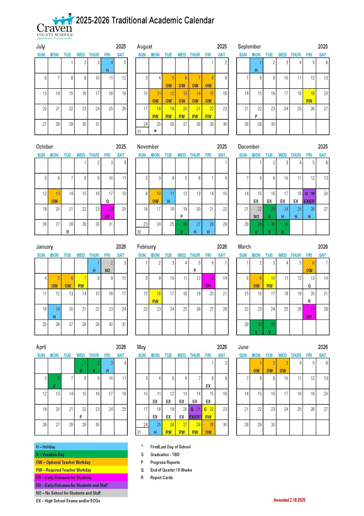 Approved 2025-2027 Traditional Academic Calendar - Craven County in North Carolina 2025 Calendar Printable