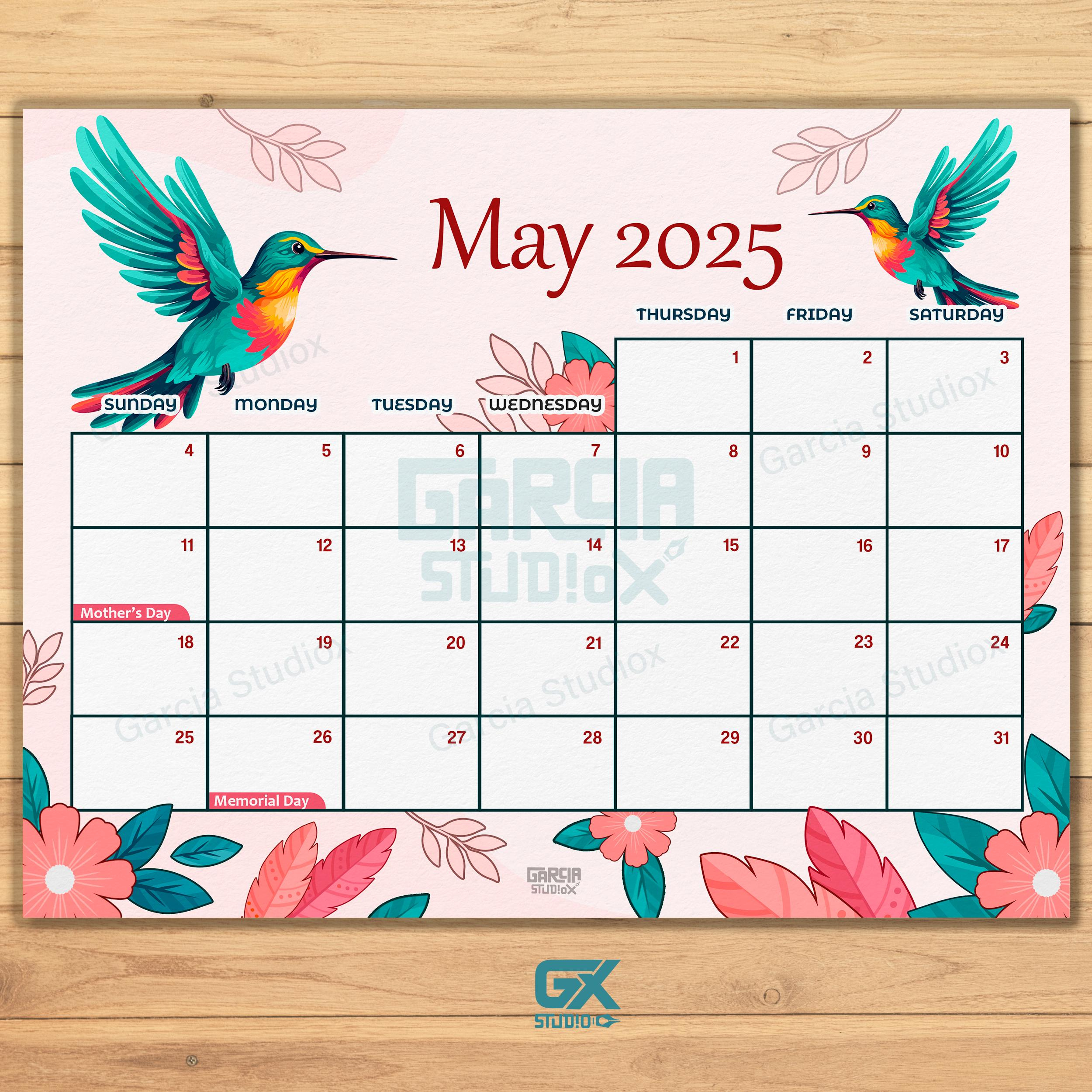 April 2024 Large Calendar - Etsy in Hummingbirds Plato 2025 Calendar Printable
