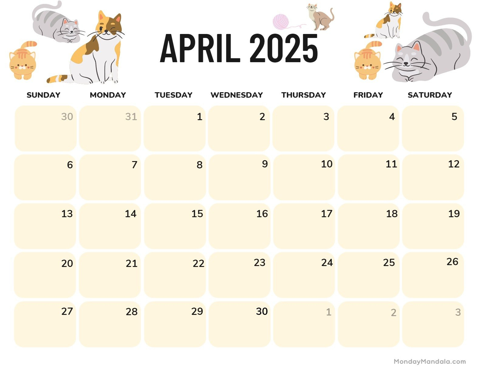 April 2025 Calendar (52 Free Pdf Printables) intended for Space Cats 2025 Calendar Printable