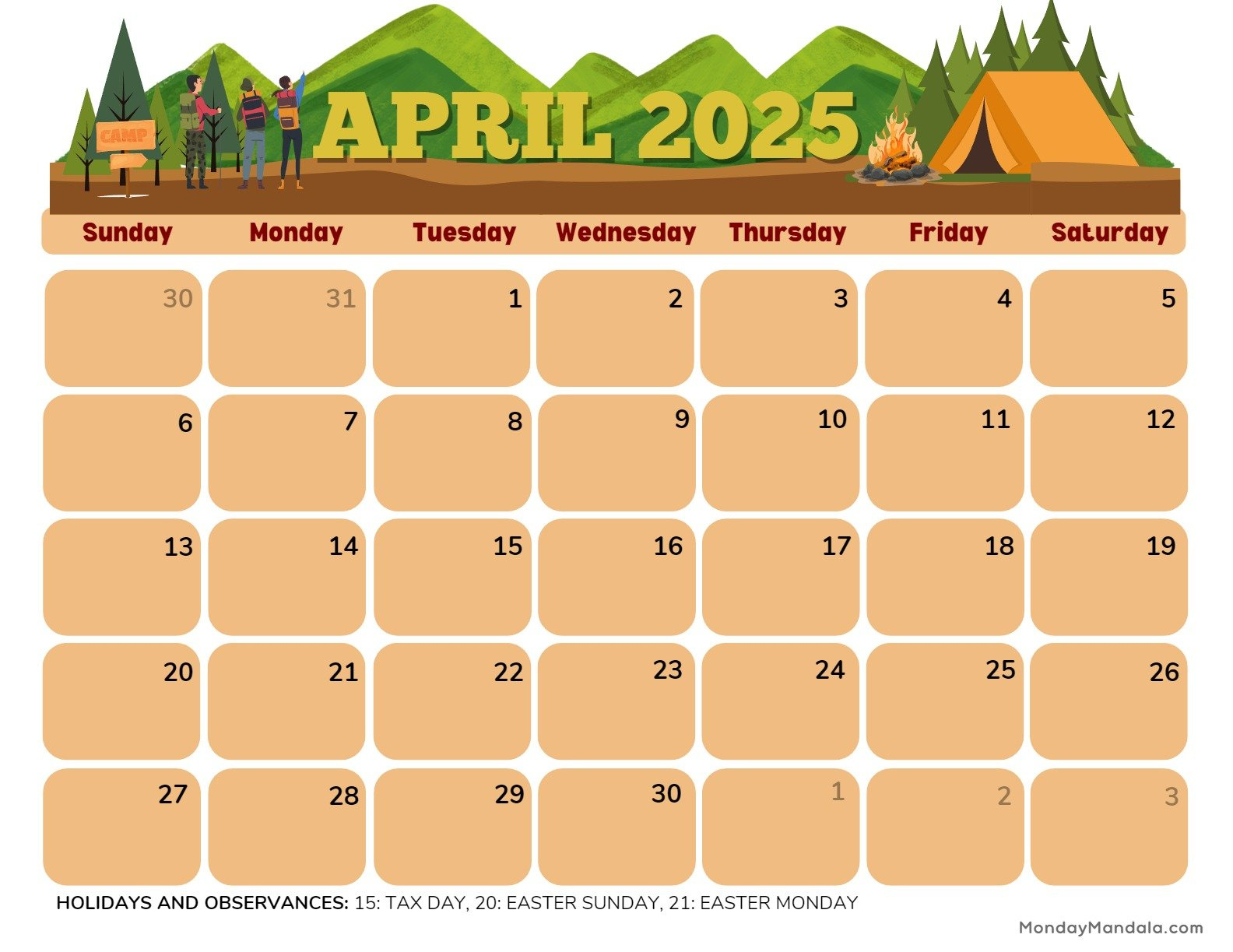 April 2025 Calendar (52 Free Pdf Printables) pertaining to Great Outdoors Photo 2025 Calendar Printable