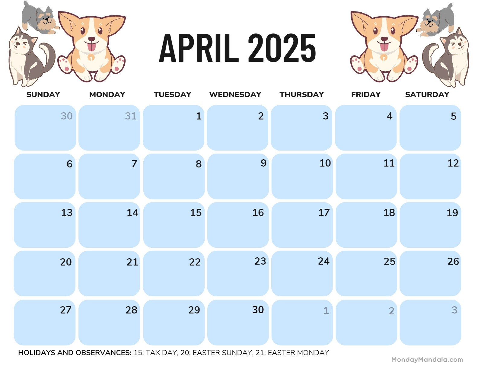 April 2025 Calendar (52 Free Pdf Printables) with Baby Animals Photo 2025 Calendar Printable