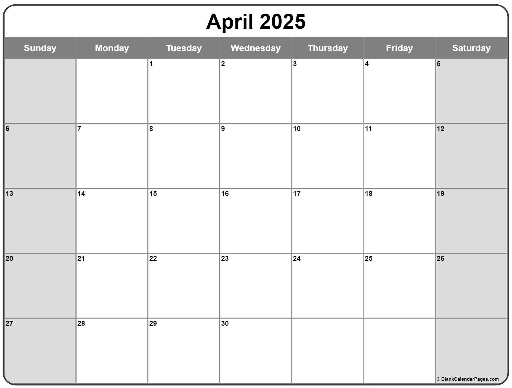 April 2025 Calendar | Free Printable Calendars with regard to Dare Greatly 2025 Calendar Printable